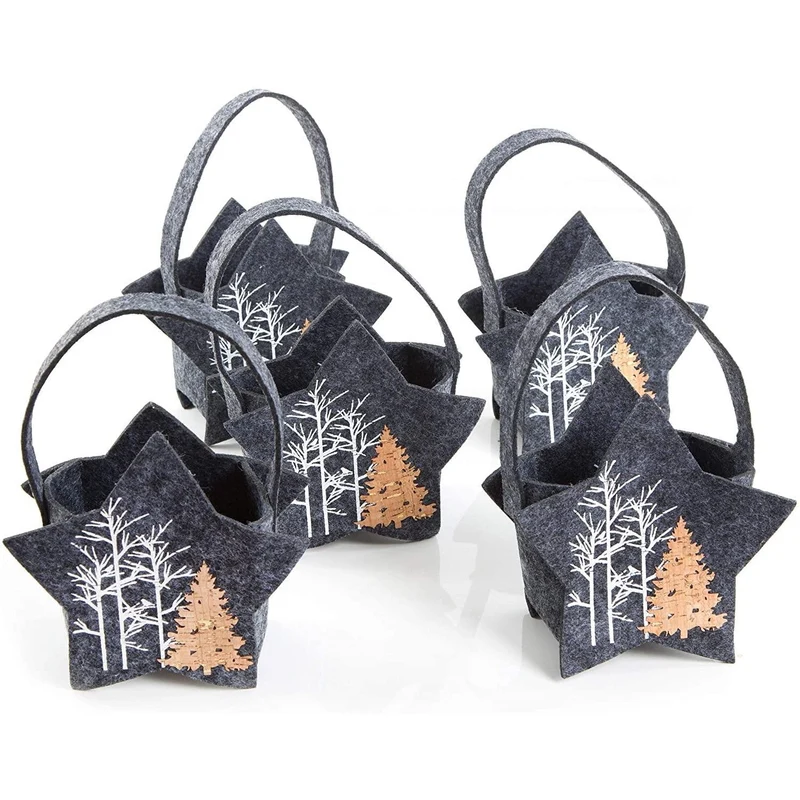 Logbuch-Verlag 5 Filztaschen Geschenkverpackung aus Filz dunkelgrau Weihnachtsverpackung wiederverwendbar für kleine Geschenke Stern weihnachtlich