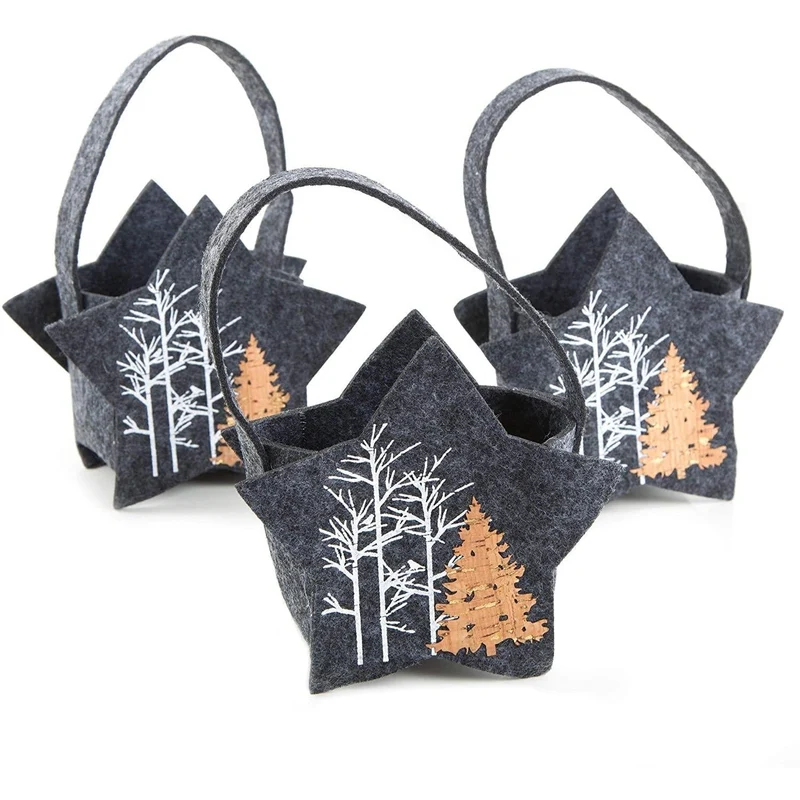 Logbuch-Verlag 3 Filztaschen Geschenkverpackung aus Filz dunkelgrau Weihnachtsverpackung wiederverwendbar für kleine Geschenke Stern weihnachtlich