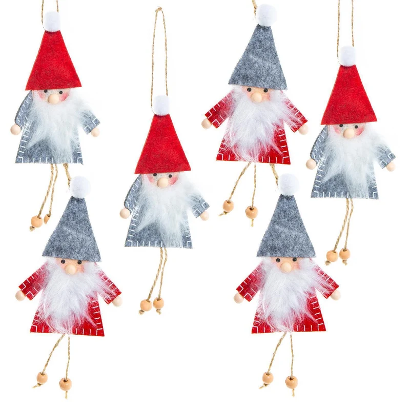 6 kleine Wichtel Anhänger aus Filz Weihnachtswichtel rot grau weiß