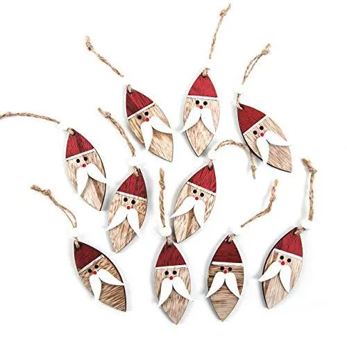 Logbuch-Verlag 10 Weihnachtsanhänger Nikolaus Weihnachtsmann aus Holz Holzanhänger 8 cm rot weiß Natur Christbaumschmuck Baumbehang Vintage