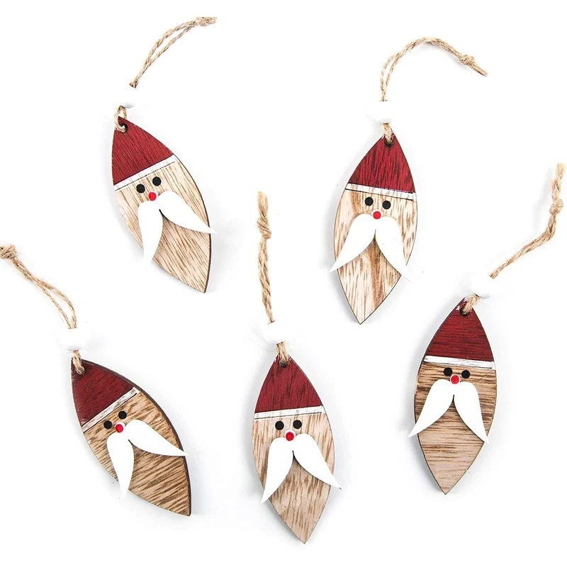 5 Nikolaus Weihnachtsanhänger aus Holz 8 cm rot weiß natur