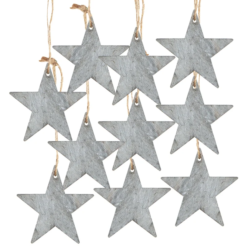 10 Sterne Anhänger Weihnachtsanhänger aus Holz grau shabby 10 cm