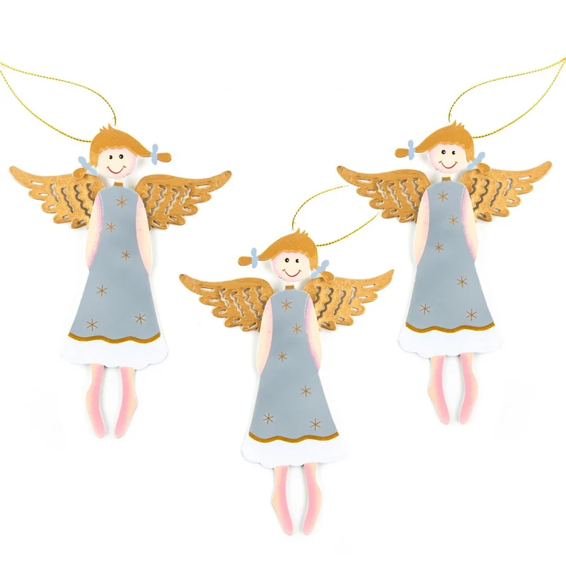 Logbuch-Verlag 3 Engelanhänger 17 cm aus Metall Weihnachtsengel Engeldeko kleines Geschenk Gastgeschenk Weihnachten Taufe Christbaumschmuck blau Gold