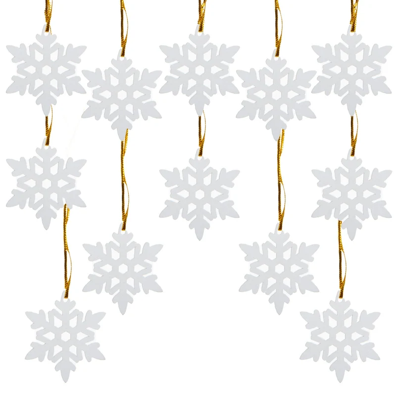 12 Schneeflocken Streuteile aus Holz m. Loch + goldene Schnur z. Aufhängen Streudeko Deko Weihnachten