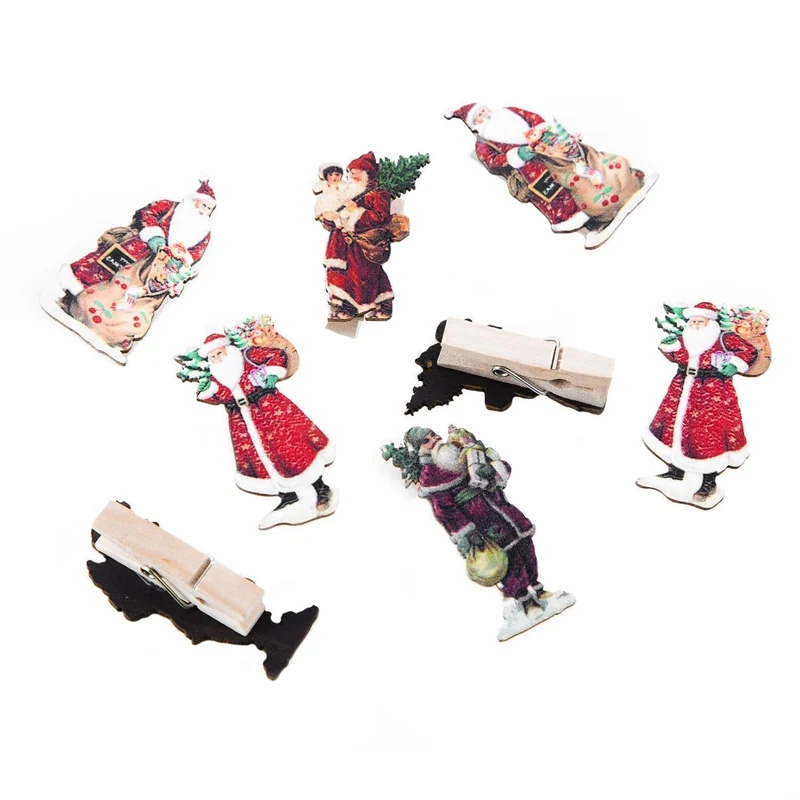 8 Weihnachtsklammern 4,5 cm - Vintage Nostalgie Retro