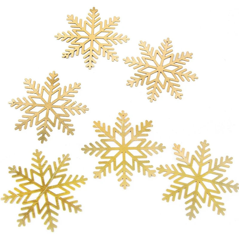 6 Kraftpapier Anhänger Schneeflocken goldfarben foliert glänzend - Weihnachtsanhänger