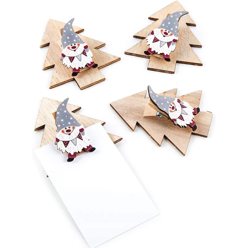 4 Holzklammern Wichtel Tannenbaum Mini Klemmbrett Weihnachtsklammer Weihnachtsdeko