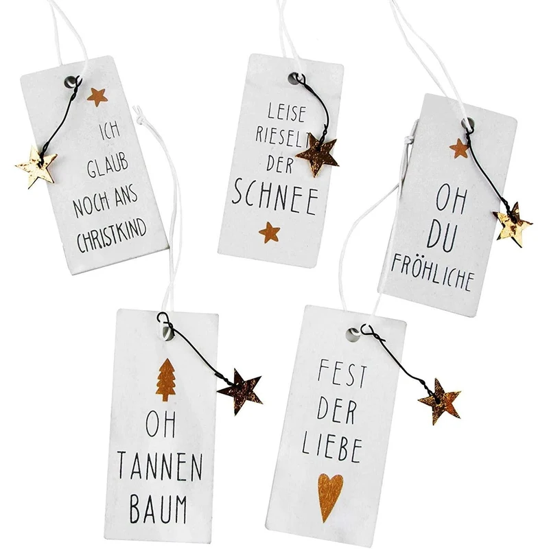 5 Weihnachtsanhänger weiße Schilder Weihnachtsgrüße z. Aufhängen Geschenkanhänger