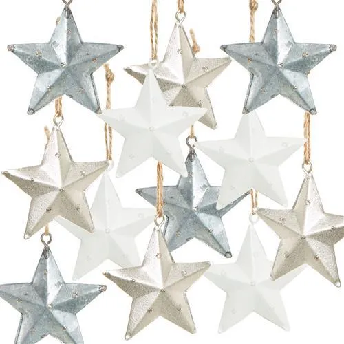 Logbuch-Verlag 12 Weihnachtssterne Silber weiß grau 5 cm Sternanhänger Christbaumschmuck Deko Weihnachten Geschenkanhänger Verpackung