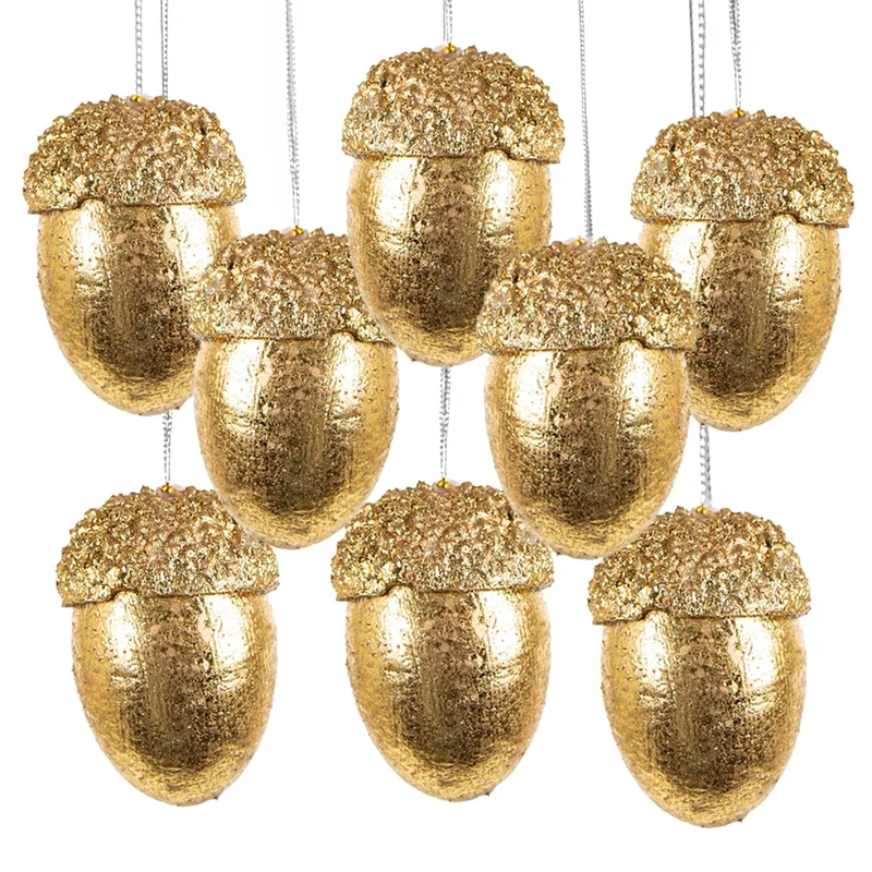 8 goldene Eichelnüsse Nüsse Weihnachtsdeko 7 x 5 cm zum Aufhängen