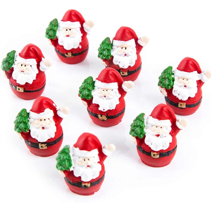 8 kleine Mini Nikolaus Figuren Weihnachtsmann Santa Claus rot weiß mit Tannenbaum