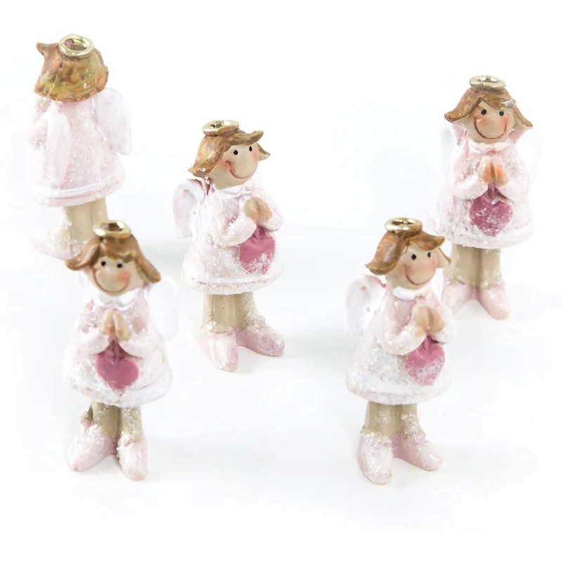 5 kleine Schutzengel Figuren Mini Engel rosa m. Heiligenschein Gastgeschenk Give-Away