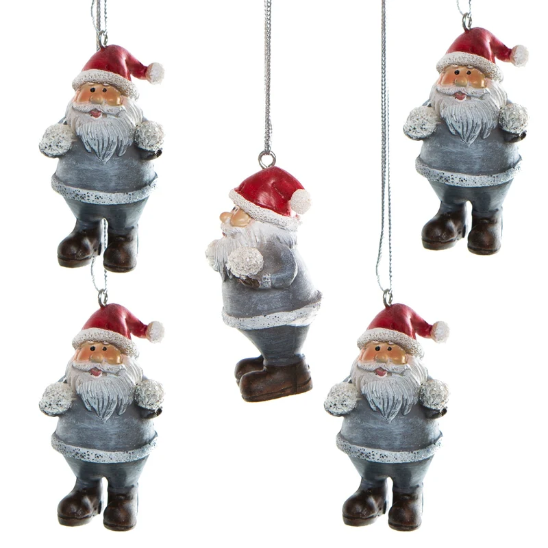 5 kleine Nikolausanhänger - Weihnachtsmann Figuren zum Aufhängen rot grau