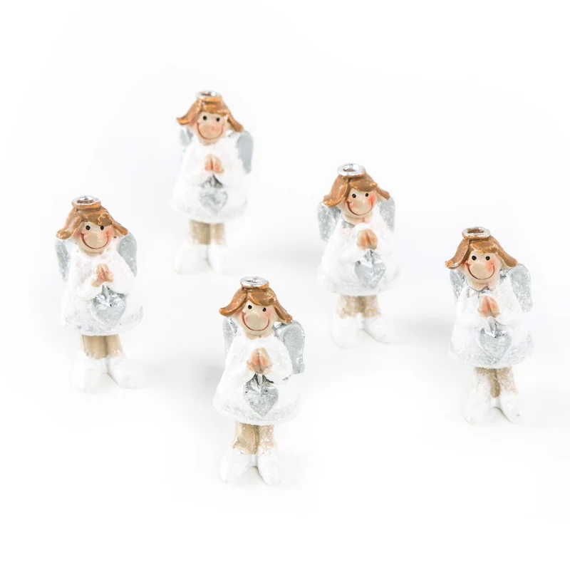 5 kleine Engel Figuren Schutzengel Glücksbringer Silber weiß Gastgeschenk Give-Away Geschenk