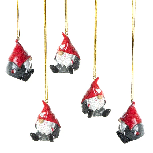 Logbuch-Verlag 5 kleine Mini Wichtel mit Schnur rot grau Wichtelanhänger 4 cm kleines Wichtelgeschenk Miniatur Christbaumschmuck Weihnachtsanhänger Deko Weihnachten