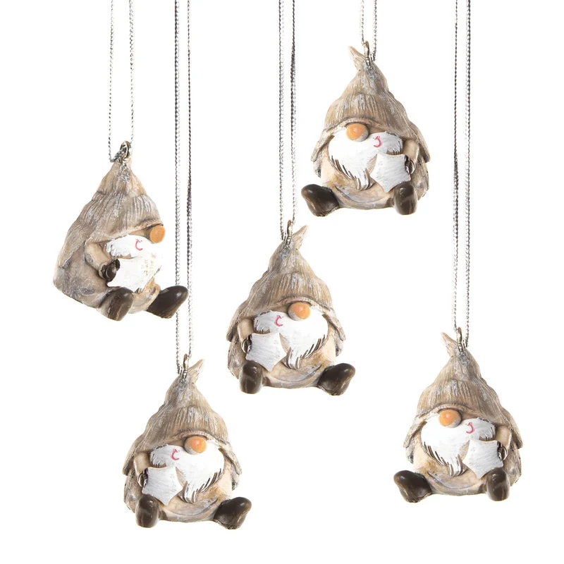 Logbuch-Verlag 5 kleine Wichtelanhänger Wichtel Figuren mit Schnur grau weiß Weihnachtswichtel Wichtelgeschenk Christbaumanhänger kleines Geschenk Kinder