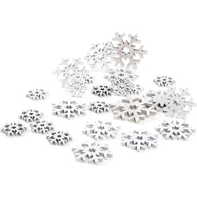24 kleine Schneeflocken Streuteile aus Holz - Winter Deko 3 – 6 cm