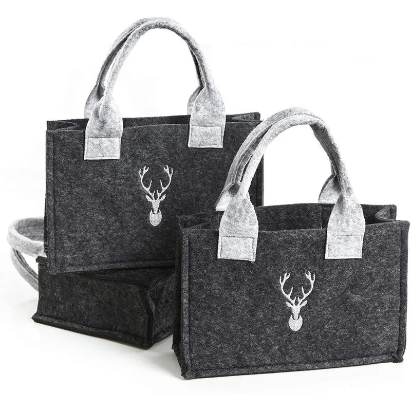 Logbuch-Verlag 3 dunkelgraue Filztaschen mit Hirsch grau Geschenktaschen Filz Verpackung Weihnachtsgeschenk Weihnachten Weihnachtsverpackung 19,5 x 13 x 5 cm