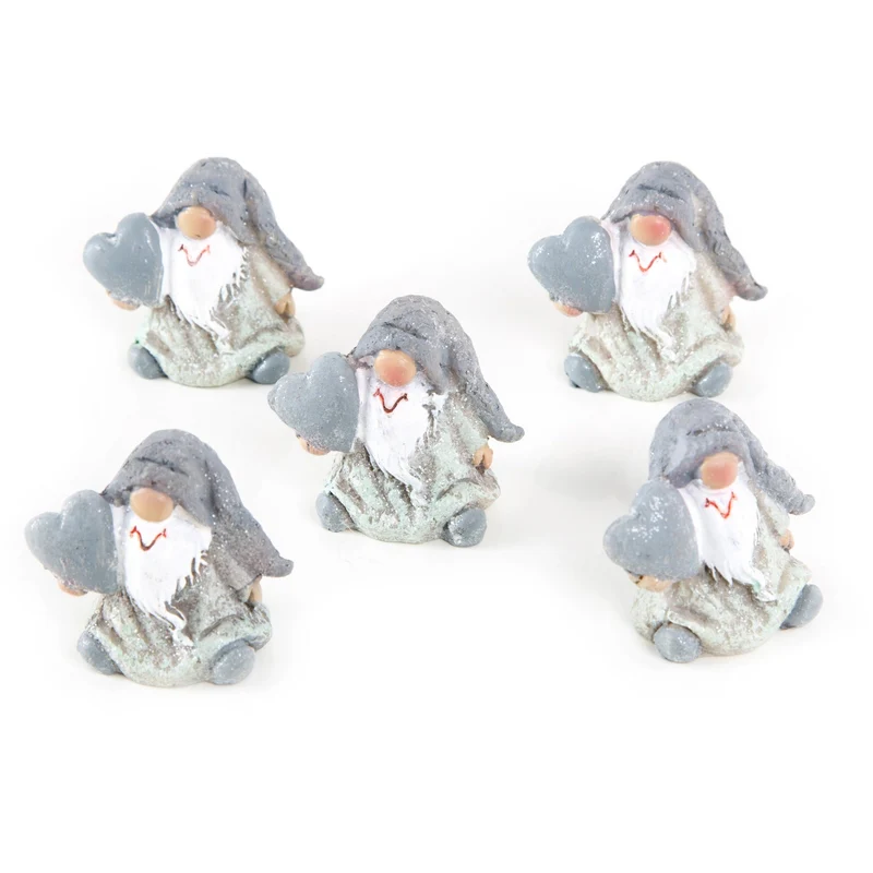 5 kleine Wichtelfiguren mit Stern 5 cm grau weiß