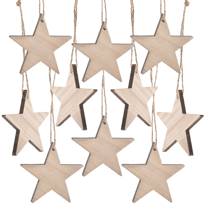 10 Stück natur braune Holz-STERNE shabby vintage Weihnachts-ANHÄNGER ohne gemessen 7 cm als Baumschmuck Christbaumschmuck Christbaumanhänger Geschenkanhänger - Weihnachtsdeko zum Aufhängen