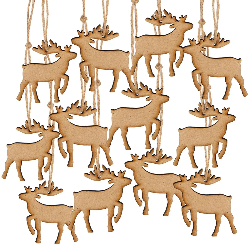 12 kleine Rentier Weihnachtsanhänger aus Holz natur braun 7 cm (Laser)