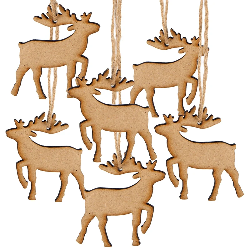 6 Hirsch Anhänger aus Holz 7 cm - Rentiere mit Schnur zum Aufhängen (Laser)