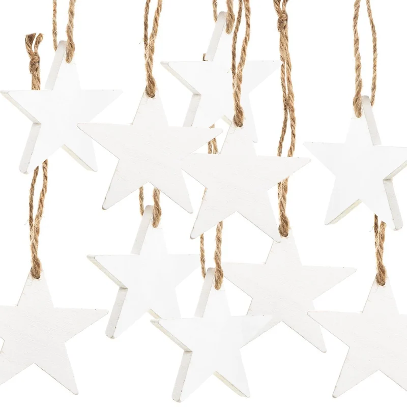 10 kleine Holzsterne Anhänger 7 cm weiß - Baumschmuck Sterne aus Holz