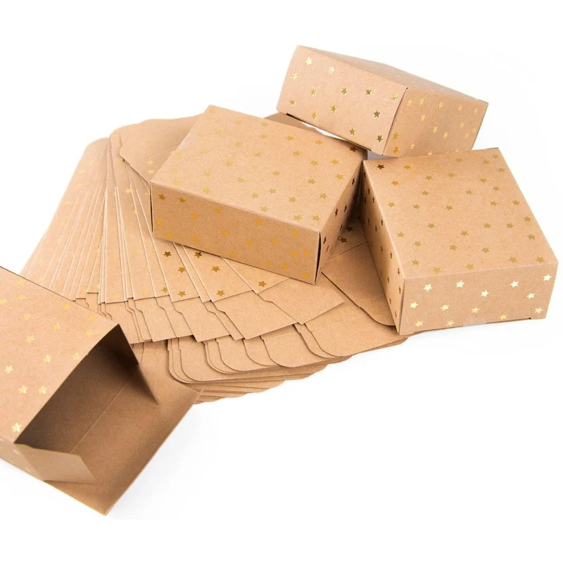 24 kleine Weinachtsschachteln braun gold mit Sternen 10 x 4 x 8 cm