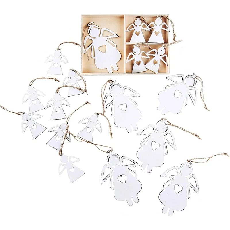 Engelanhänger Set - 18 Engel aus Metall weiß in zwei Größen (10 cm + 5 cm)