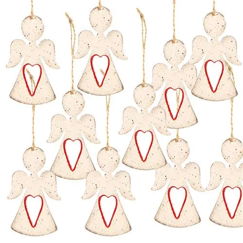 10 Stück METALL Engel Anhänger WEISS HERZ rot 8 cm Schutzengel Weihnachtsanhänger Weihnachten Engel-Hänger Weihnachtsdeko zum Aufhängen shabby chic