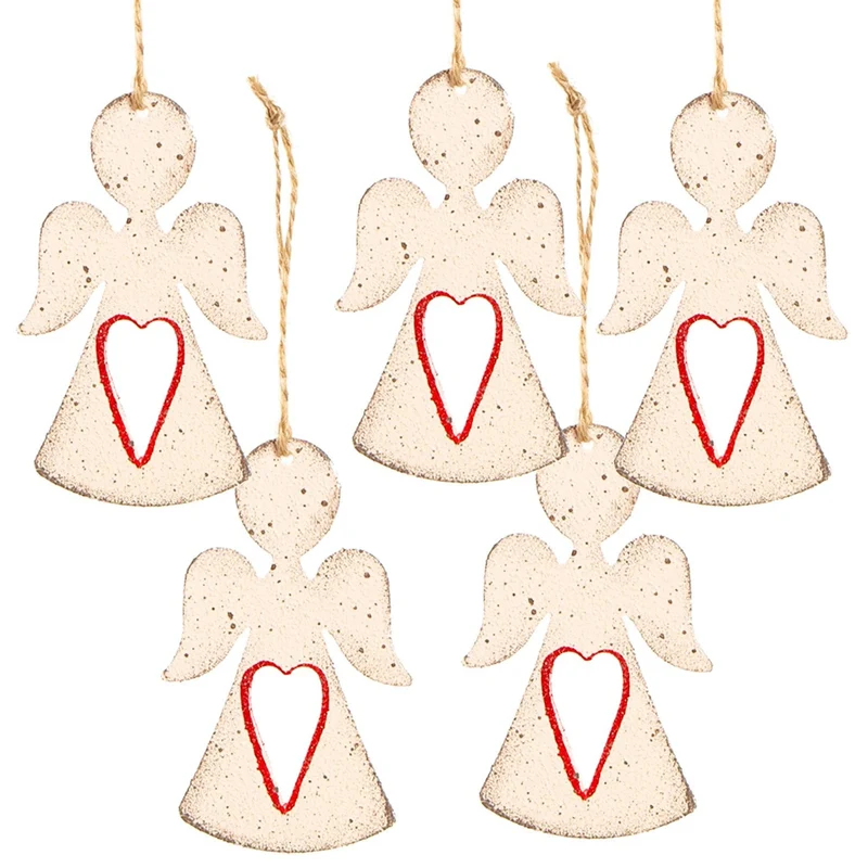5 Engelanhänger weiß rot 8 cm - Engel zum Aufhängen Shabby Chic