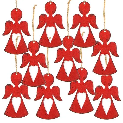 10 Stück METALL Engel Anhänger ROT HERZ 8 cm Schutzengel Weihnachtsanhänger Weihnachten Engel-Hänger Weihnachtsdeko zum Aufhängen shabby chic