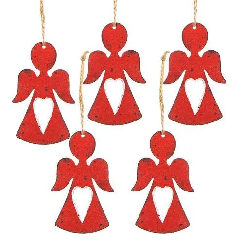 5 weihnachtliche Engel Anhänger aus Metall rot - Schutzengel zum Aufhängen