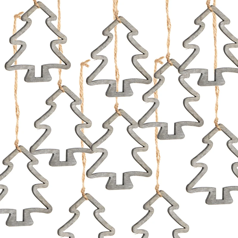 10 Weihnachtsbaum Anhänger - Baum Silhouette grau - Holzanhänger 9 cm