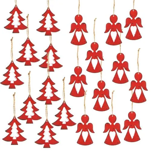 2 x 10 Christaumschmuck METALL Anhänger ENGEL + BAUM ROT vintage Weihnachten Geschenkanhänger Weihnachtsanhänger Weihnachtsdeko zum Aufhängen