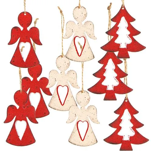 3 x 5 Weihnachtsanhänger - Engel + Baum rot weiß Shabby Chic - Vintage Christbaumanhänger