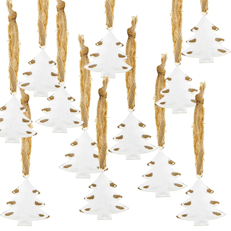 12 Stück Weihnachtsanhänger BAUM WEISS Metall Blech shabby look 4,5 cm Christbaumschmuck Geschenkanhänger Weihnachten Weihnachtsdeko zum Aufhängen