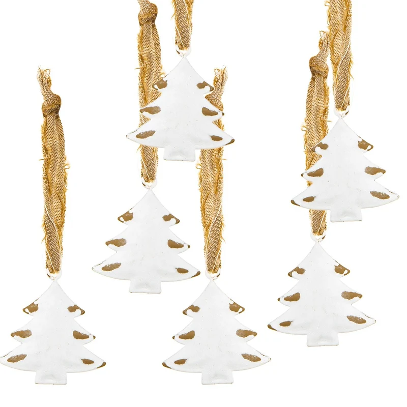 Weihnachtliche Baumanhänger aus Metall 4,5 cm weiß braun im Shabby Look - Christbaumanhänger