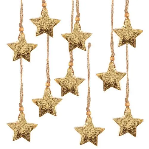 10 Stück Holzsterne STERNE Holz Weihnachtssterne 5 cm gold braun Weihnachtsanhänger Anhänger Christbaumschmuck