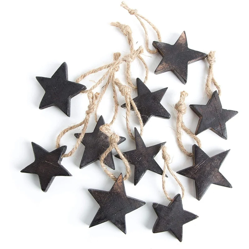 10 Holzanhänger Sterne 5 cm dunkelbraun - Weihnachtsanhänger Weihnachtssterne