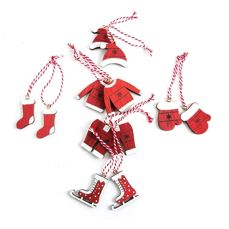 Weihnachtsanhänger Set Nikolaus Weihnachtsmann Winterkleidung rot weiß - 12 Stück
