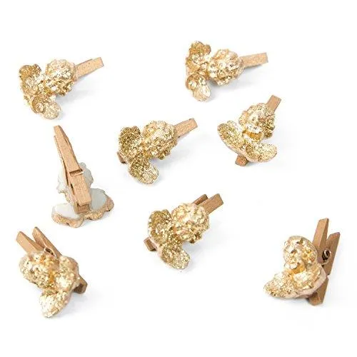 8 kleine Engel Weihnachtsklammern 3 cm goldfarben glitzernd