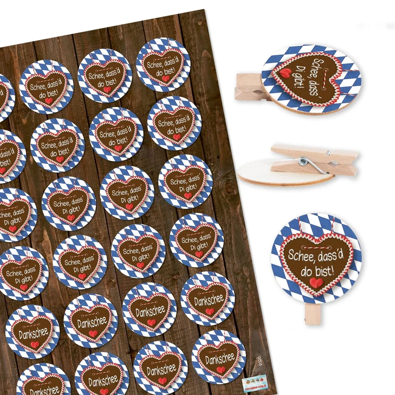 24 Holzklammern bayerische Sprüche Oktoberfest Deko