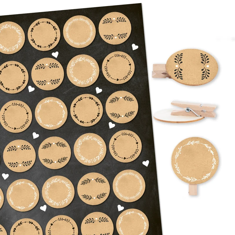 35 Etiketten in Kraftpapier-Optik braun mit Holzklammern 3,2 cm natur - DIY Dekoklammern Bastelzubehör beschreibbar