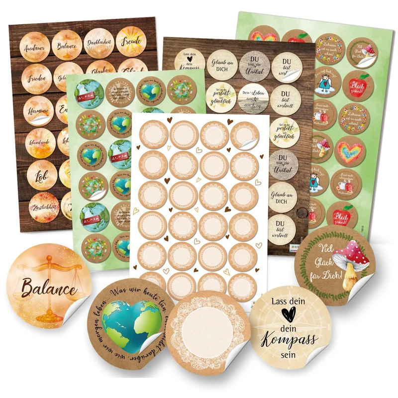 Aufkleberset mit 5 x 24 Aufklebern - Blankoaufkleber zum Beschriften + Sticker Sprüche Umwelt Natur