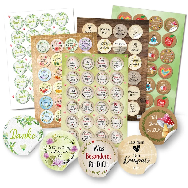 Aufkleber Set mit Sprüchen - 5 x 24 Geschenkaufkleber zum Briefe Schreiben Basteln Verzieren