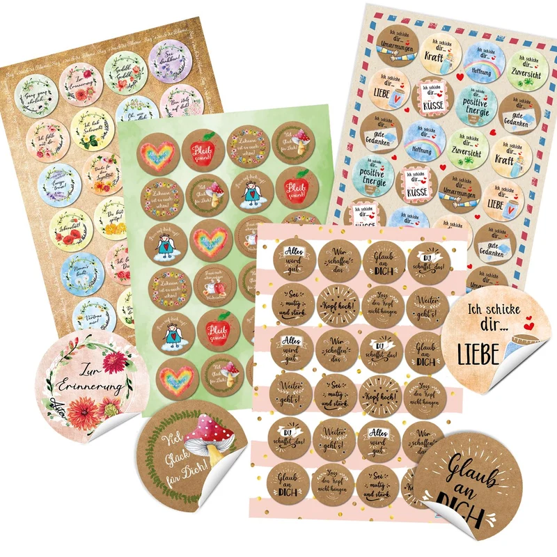 Aufkleber Set 4 x 24 Sticker - Sprüche gute Gedanken Liebe - Geschenkaufkleber Corona-Zeit - Briefe verzieren