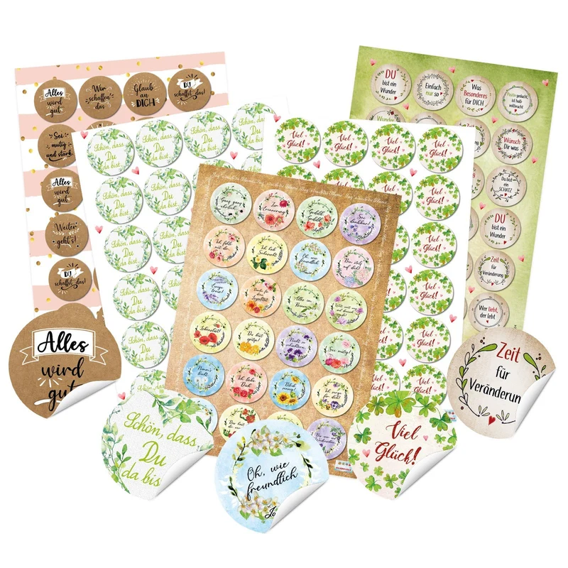 5 x 24 bunte Aufkleber - großes Sticker Set Glück Hoffnung Motivation Liebe