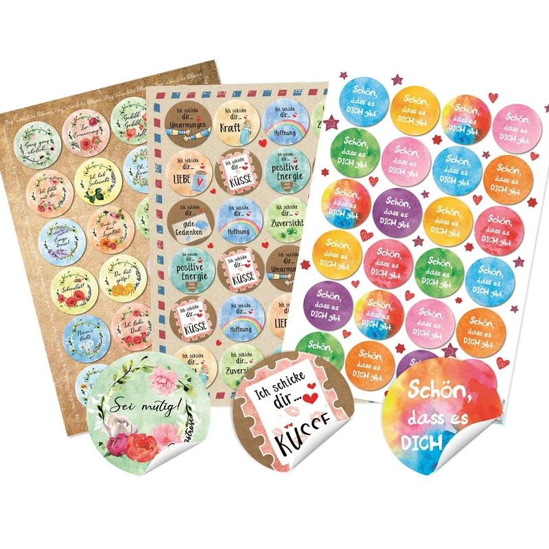 Aufkleber Set 3 x 24 bunte Sprüche Sticker 4 cm