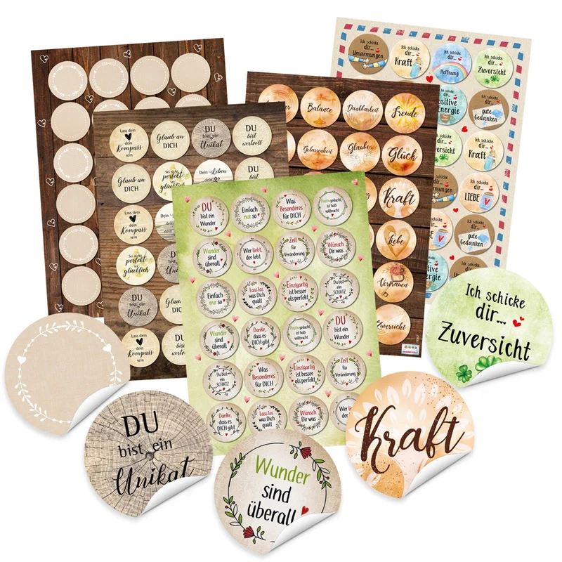 Sticker SET mit 5 x 24 bunten Aufklebern - Sprüche Statements gute Wünsche - Geschenkaufkleber